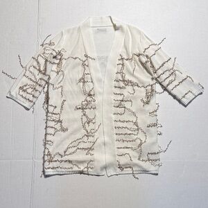 ARCHIVIOB Cream Cardigan Fringe Textured Detailing 100% Cotton Long‎ Line Size S